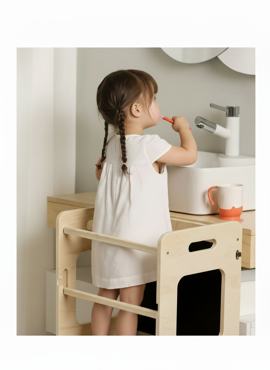 Niña lavándose los dientes