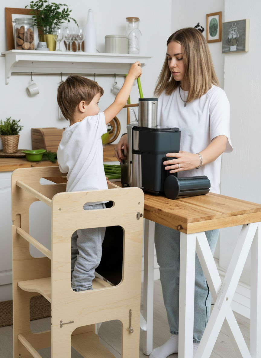 Niño en la cocina queriendo participar