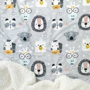 Cobija Doble Faz Animales selva gris